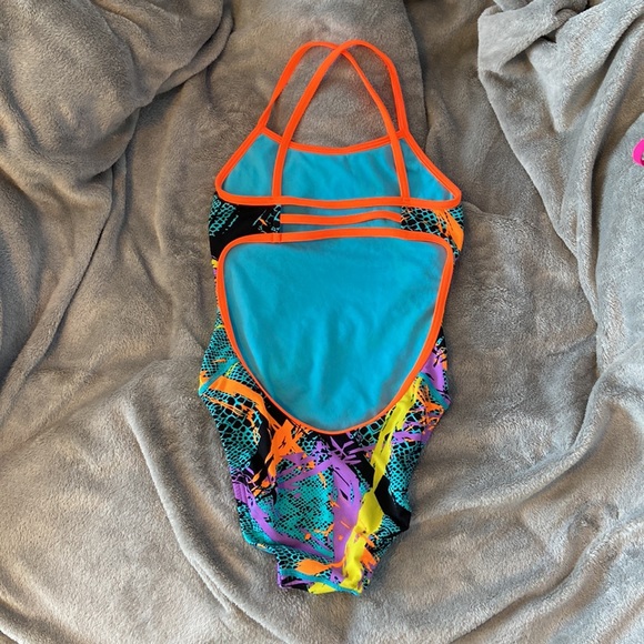 USED TYR practice suit size 26 multi colored with blue inside and orange straps - Picture 3 of 4